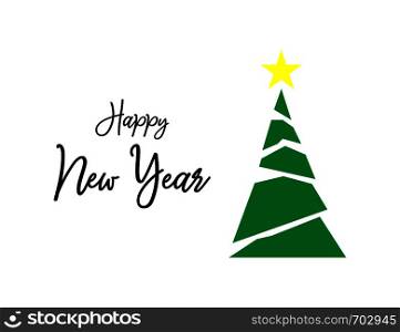 Lettering Happy New Year with christmas tree on blank background in flat design. Eps10. Lettering Happy New Year with christmas tree on blank background in flat design