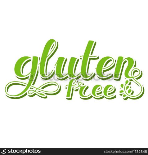 Lettering inscription. Gluten free. Healthy lifestyle theme. Hand drawn phrase. Vector illustration isolated on a white background. Design element for t-shirts and prints.