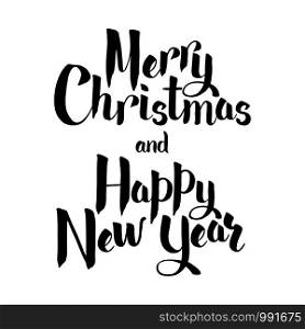 Lettering Merry Christmas and Hppy New Year. Merry Christmas greeting card
