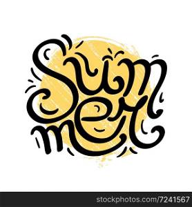 Lettering Summer written by hand with grunge sun. Calligraphic inscription. Vector element for banners, printing on T-shirts, postcards and your design. Lettering Summer written by hand with grunge sun. Calligraphic inscription.