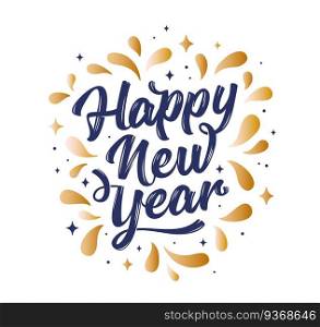 Lettering text for Happy New Year. Happy New Year. Lettering text for Happy New Year or Merry Christmas. Greeting card, poster, banner with script text happy new year. Holiday background with golden graphic. Vector Illustration