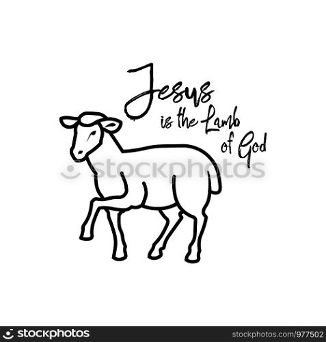 Lettering the Jesus is the Lamb of God. Biblical background. Christian poster. Psalm. Sunday school. Children's Ministry. Card.