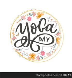 Lettering Yoga. Vector background International Yoga Day. Vector design for poster, T-shirts, bags. Yoga typography. Vector elements for labels, logos, icons. Lettering Yoga. Vector background International Yoga Day. Vector design for poster, T-shirts, bags. Yoga typography. Vector elements for labels, logos, icons, badges.