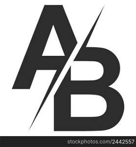 Letters A B ab logo separated diagonally by lightning strike a versus vs b ab