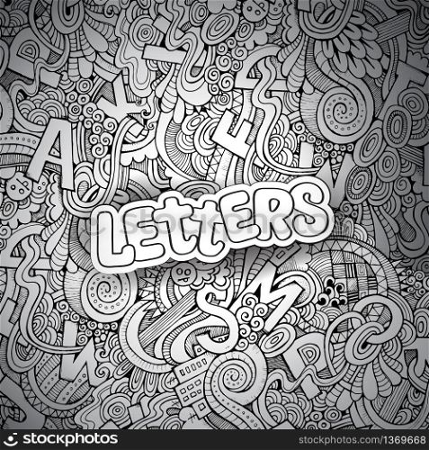 Letters abstract decorative doodles background. Hand-Drawn Vector Illustration
