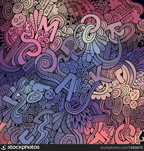 Letters abstract decorative doodles background. Hand-Drawn Vector Illustration