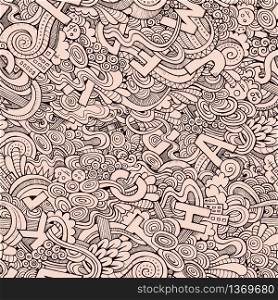 Letters abstract decorative doodles seamless pattern. Hand-Drawn Vector Illustration