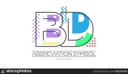 Letters B and D. Merging of two letters. Initials logo or abbreviation symbol. Vector illustration for creative design and creative ideas. Flat style.