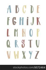 Letters font colors set poster. English alphabet from capital letters of eclectic shapes.. Letters font colors set poster. English alphabet from capital letters of eclectic shapes. Modern font hand drawn type.