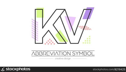 Letters K and V. Merging of two letters. Initials logo or abbreviation symbol. Vector illustration for creative design and creative ideas. Flat style.