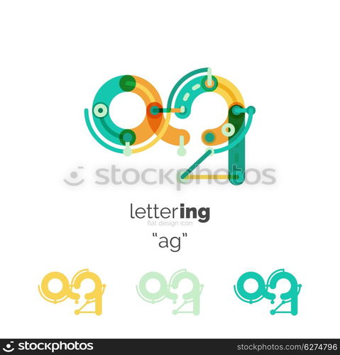 Letters logo icon. Letter logo business linear icon on white background. Alphabet initial letters company name concept. Flat thin line segments connected to each other. Flat cartoon industrial wire or tube design of ABC typeface