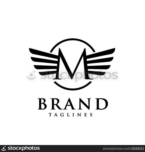 letters M with wings Monogram logo vector, Creative Letter M with wings design element. letter M Corporate branding identity Vector template