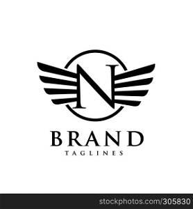 letters n with wings and circle logo vector, Creative Letter n with wings design element. letter n wings Corporate branding identity Vector template