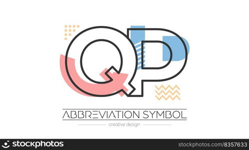 Letters Q and P. Merging of two letters. Initials logo or abbreviation symbol. Vector illustration for creative design and creative ideas. Flat style.