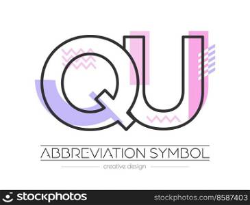 Letters Q and U. Merging of two letters. Initials logo or abbreviation symbol. Vector illustration for creative design and creative ideas. Flat style.