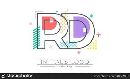 Letters R and D. Merging of two letters. Initials logo or abbreviation symbol. Vector illustration for creative design and creative ideas. Flat style.