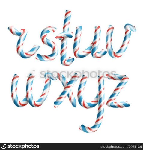 Letters R, S, T, U, V, W, X, Y, Z. Vector. 3D Realistic Candy Cane Alphabet Symbol In Christmas Colour New Year Letter Textured With Red, Blue. Typography Craft Isolated Object. Xmas Art Illustration. Letters R, S, T, U, V, W, X, Y, Z. Vector. 3D Realistic Candy Cane Alphabet Symbol In Christmas Colour New Year Letter Textured With Red, Blue. Typography Craft Isolated Object. Xmas Art