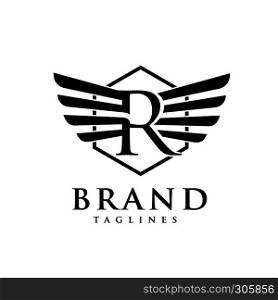 letters r with wings and hexagon logo vector, Creative Letter r with wings design element. letter r wings Corporate branding identity Vector template