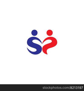 letters s and p sp people heart logo design