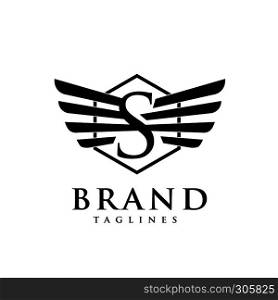 letters s with wings and hexagon logo vector, Creative Letter s with wings design element. letter s wings Corporate branding identity Vector template