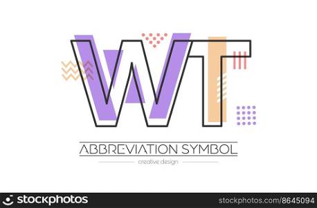 Letters W and T. Merging of two letters. Initials logo or abbreviation symbol. Vector illustration for creative design and creative ideas. Flat style.