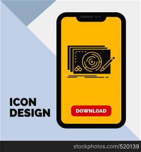 Level, design, new, complete, game Glyph Icon in Mobile for Download Page. Yellow Background. Vector EPS10 Abstract Template background