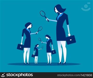 Level of business corporate. Concept business vector illustration, Flat character style, Magnifying glasses.