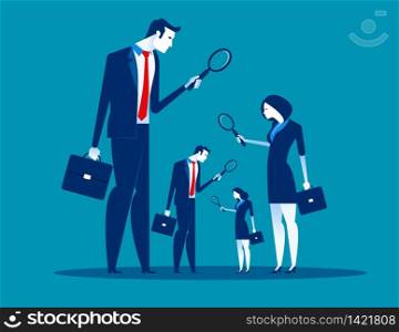 Level of business corporate. Concept business vector illustration, Flat character style, Magnifying glasses.