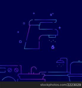 Lever mixer gradient line vector icon, simple illustration on a dark blue background, Plumbing related bottom border.. Lever mixer gradient line icon, vector illustration