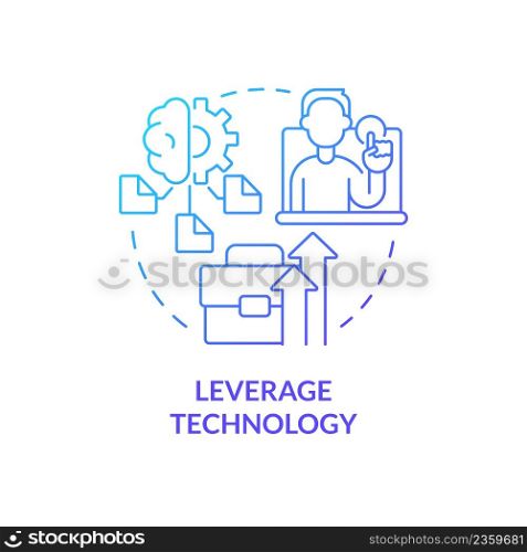 Leverage technology blue gradient concept icon. Smart system. Way to increase business efficiency abstract idea thin line illustration. Isolated outline drawing. Myriad Pro-Bold font used. Leverage technology blue gradient concept icon