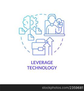 Leverage technology blue gradient concept icon. Smart system. Way to increase business efficiency abstract idea thin line illustration. Isolated outline drawing. Myriad Pro-Bold font used. Leverage technology blue gradient concept icon