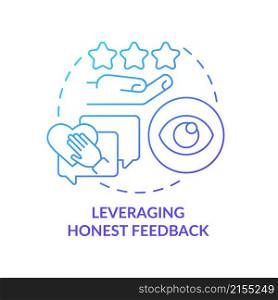 Leveraging honest feedback blue gradient concept icon. Transparency of business abstract idea thin line illustration. Isolated outline drawing. Roboto-Medium, Myriad Pro-Bold fonts used. Leveraging honest feedback blue gradient concept icon