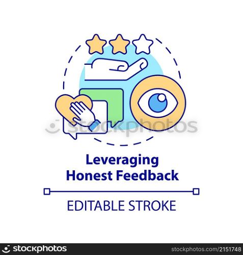 Leveraging honest feedback concept icon. Business transparency providing abstract idea thin line illustration. Isolated outline drawing. Editable stroke. Roboto-Medium, Myriad Pro-Bold fonts used. Leveraging honest feedback concept icon