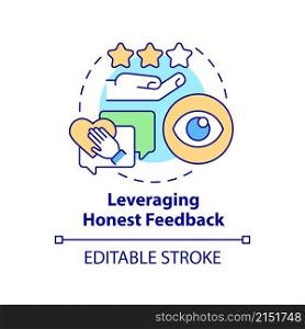 Leveraging honest feedback concept icon. Business transparency providing abstract idea thin line illustration. Isolated outline drawing. Editable stroke. Roboto-Medium, Myriad Pro-Bold fonts used. Leveraging honest feedback concept icon