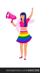 LGBT activist with megaphone semi flat color vector character. Standing figure. Full body person on white. Tolerance simple cartoon style illustration for web graphic design and animation. LGBT activist with megaphone semi flat color vector character
