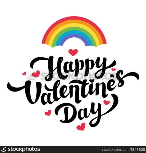 Lgbt community Happy Valentines Day greeting card. Rainbow, heart and Happy Valentines Day lettering on white background. Vector illustration.. Lgbt community Happy Valentines Day greeting card. Rainbow, heart and Happy Valentines Day lettering on white background