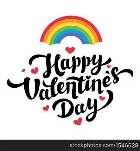Lgbt community Happy Valentines Day greeting card. Rainbow, heart and Happy Valentines Day lettering on white background. Vector illustration.. Lgbt community Happy Valentines Day greeting card. Rainbow, heart and Happy Valentines Day lettering on white background