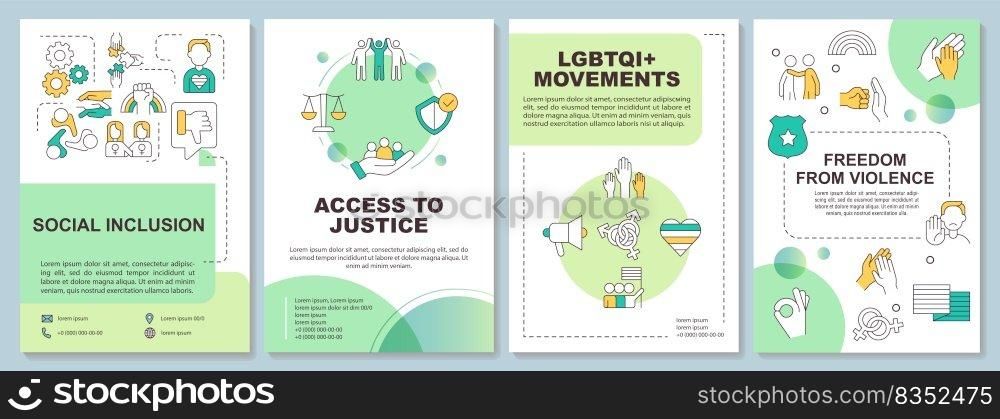 LGBT community programs green brochure template. Leaflet design with linear icons. Editable 4 vector layouts for presentation, annual reports. Arial-Bold, Myriad Pro-Regular fonts used. LGBT community programs green brochure template