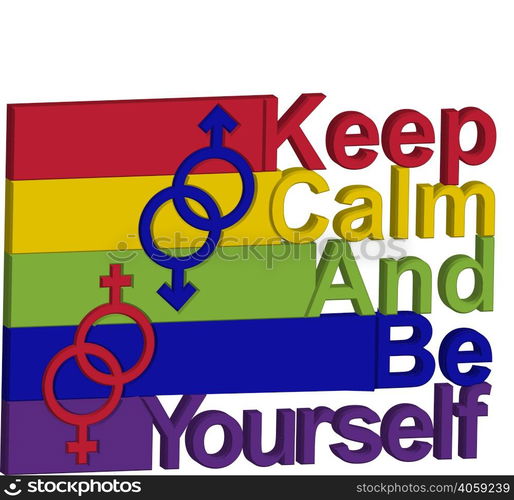 LGBT concept, motivating phrase in the colors of the rainbow. Keep calm and be yourself. LGBT concept, motivating phrase in the colors of the rainbow. Love