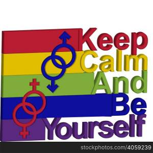 LGBT concept, motivating phrase in the colors of the rainbow. Keep calm and be yourself. LGBT concept, motivating phrase in the colors of the rainbow. Love