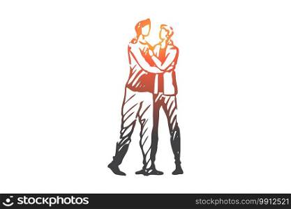 LGBT, gay, couple, romantic, together concept. Hand drawn couple of men in love hugging concept sketch. Isolated vector illustration.. LGBT, gay, couple, romantic, together concept. Hand drawn isolated vector.