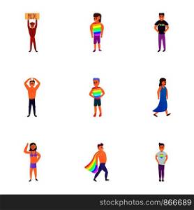 Lgbt icon set. Cartoon set of 9 lgbt vector icons for web design isolated on white background. Lgbt icon set, cartoon style