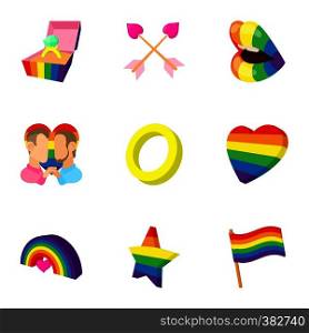 LGBT icons set. Cartoon illustration of 9 LGBT vector icons for web. LGBT icons set, cartoon style