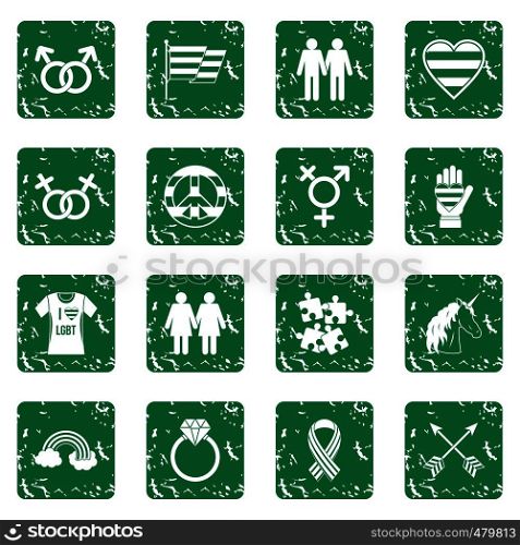 Lgbt icons set in grunge style green isolated vector illustration. Lgbt icons set grunge