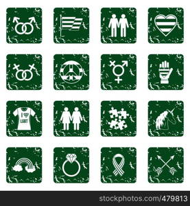 Lgbt icons set in grunge style green isolated vector illustration. Lgbt icons set grunge