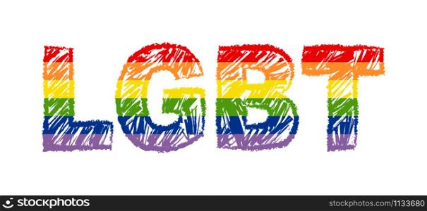 LGBT inscription in the colors of the flag of sexual minorities.. The emblem of homosexuality. The concept of rights.