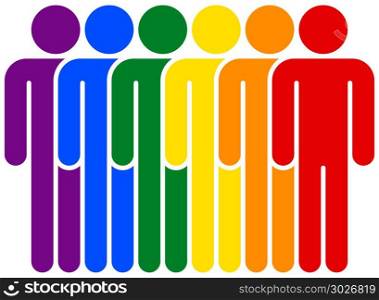 LGBT Movement Rainbow Flag Six Men . Use it in all your designs. Color logotype six man LGBT movement rainbow flag. Quick and easy recolorable shape. Vector illustration a graphic element