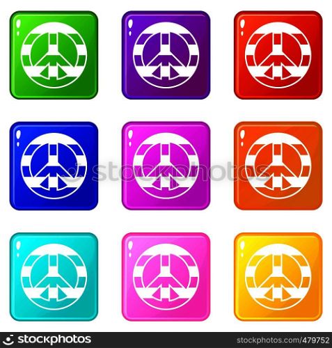 LGBT peace sign icons of 9 color set isolated vector illustration. LGBT peace sign set 9