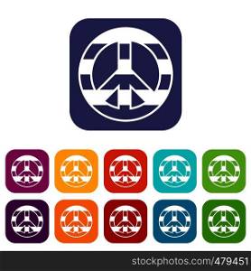 LGBT peace sign icons set vector illustration in flat style in colors red, blue, green, and other. LGBT peace sign icons set