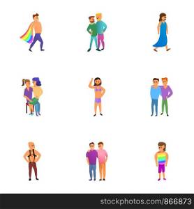 Lgbt people icon set. Cartoon set of 9 lgbt people vector icons for web design isolated on white background. Lgbt people icon set, cartoon style